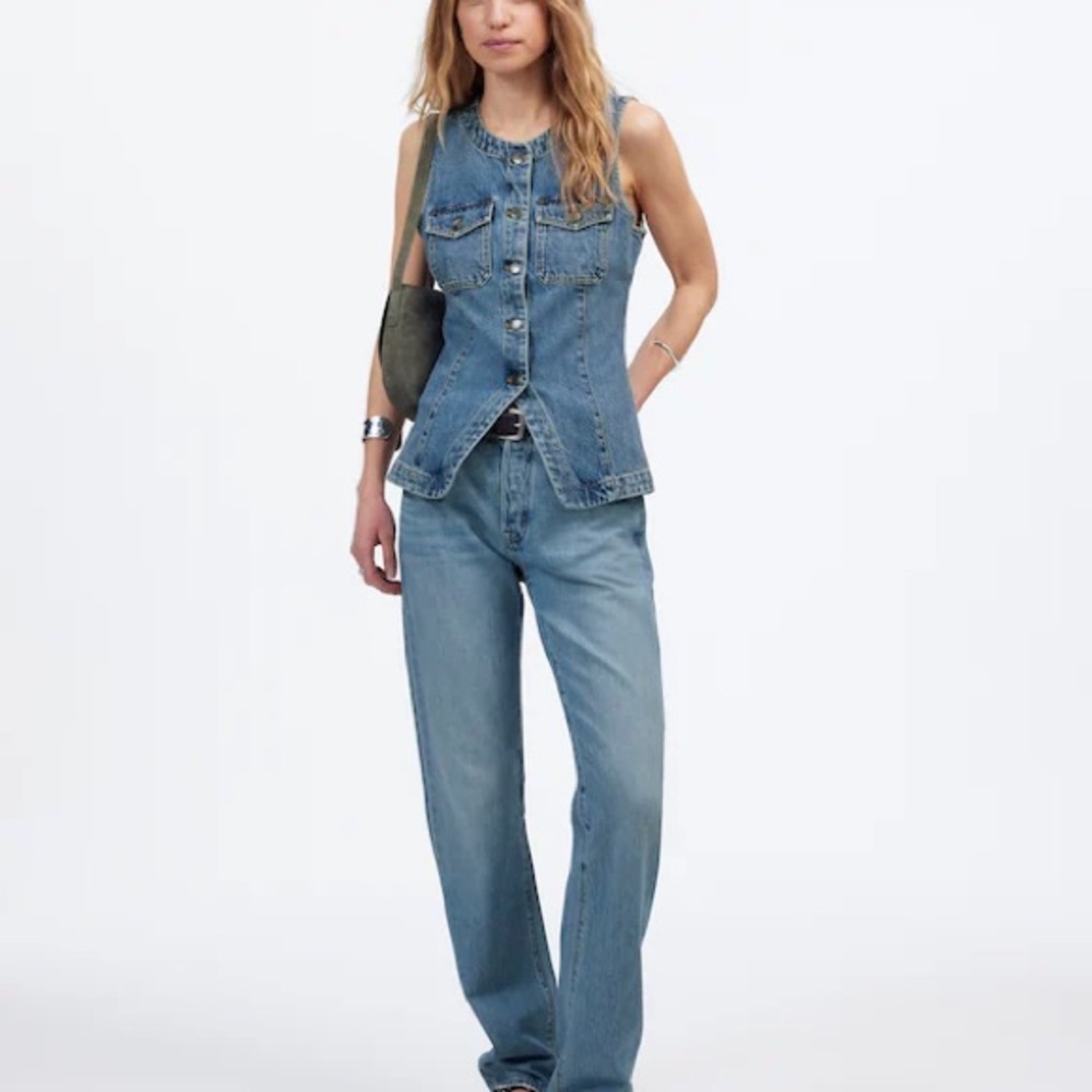 MADEWELL NWOT Denim High Crewneck Vest Jacket Size 12 - Picture 2 of 6